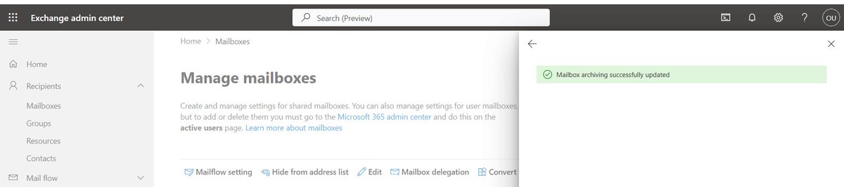 zenithguy's tweet photo. Lesson 8: Exchange Online Archiving 📥➡️📦
Today was all about Enable-Mailbox -Identity <User> -Archive.Successfully provisioned secondary archive storage via PowerShell. 
 #M365 #PowerShell #ExchangeOnline #LearningInPublic https://t.co/nOQhdPHnxE