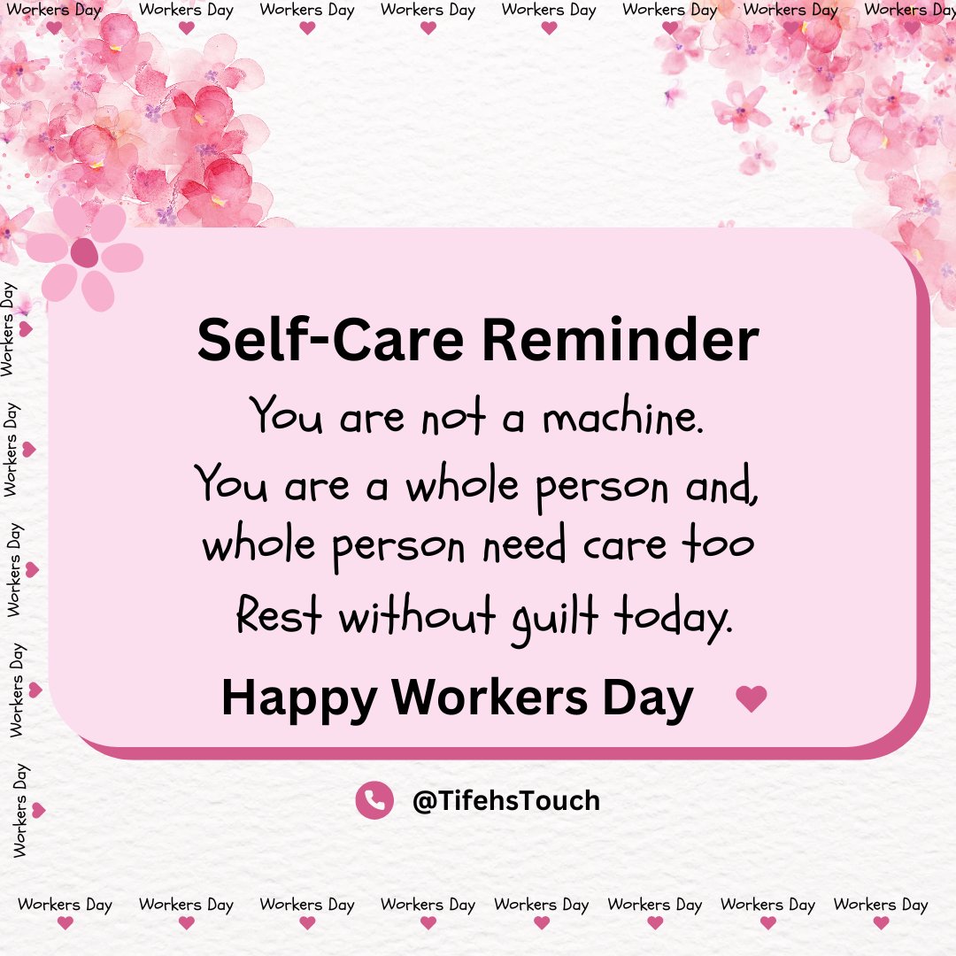 ShakiratSa94445's tweet image. Happy Workers' Day 😘❤️‍🔥
I started sending daily self-care reminders 💃 something I've always loved but never acted on. Doing it now..
Reminder: prioritize your health. Not tomorrow. NOW. You matter ❤️‍🔥😘
#WorkersDay #SelfCare #YouMatter