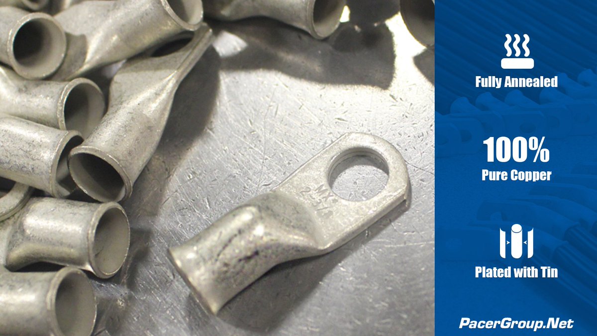 pacergroup's tweet image. Pacer's lugs are built to handle the toughest conditions. 

Fully annealed 100% pure copper ensures machinability &amp;amp; enhanced electrical conductivity. 

Tin plating resists corrosion in any environment. 

#TopQuality #MarineElectrical #MarineWiring #MarineRepairs #MarineIndustry