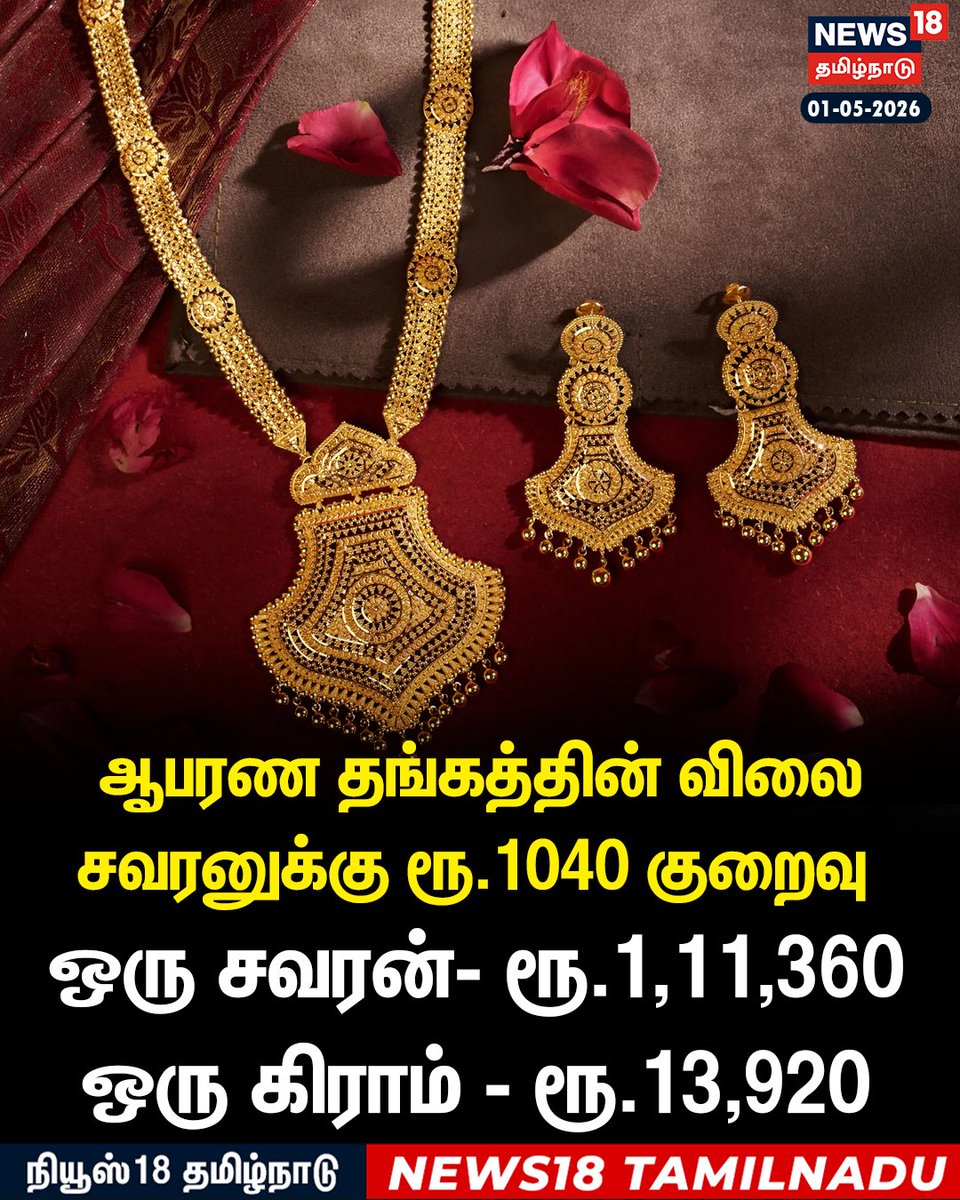 News18TamilNadu's tweet image. ஆபரண தங்கத்தின் விலை சவரனுக்கு ரூ.1040 குறைவு 

#GoldPrice #GoldRateToday #Jewellery #News18Taminadu | News18Tamil.com