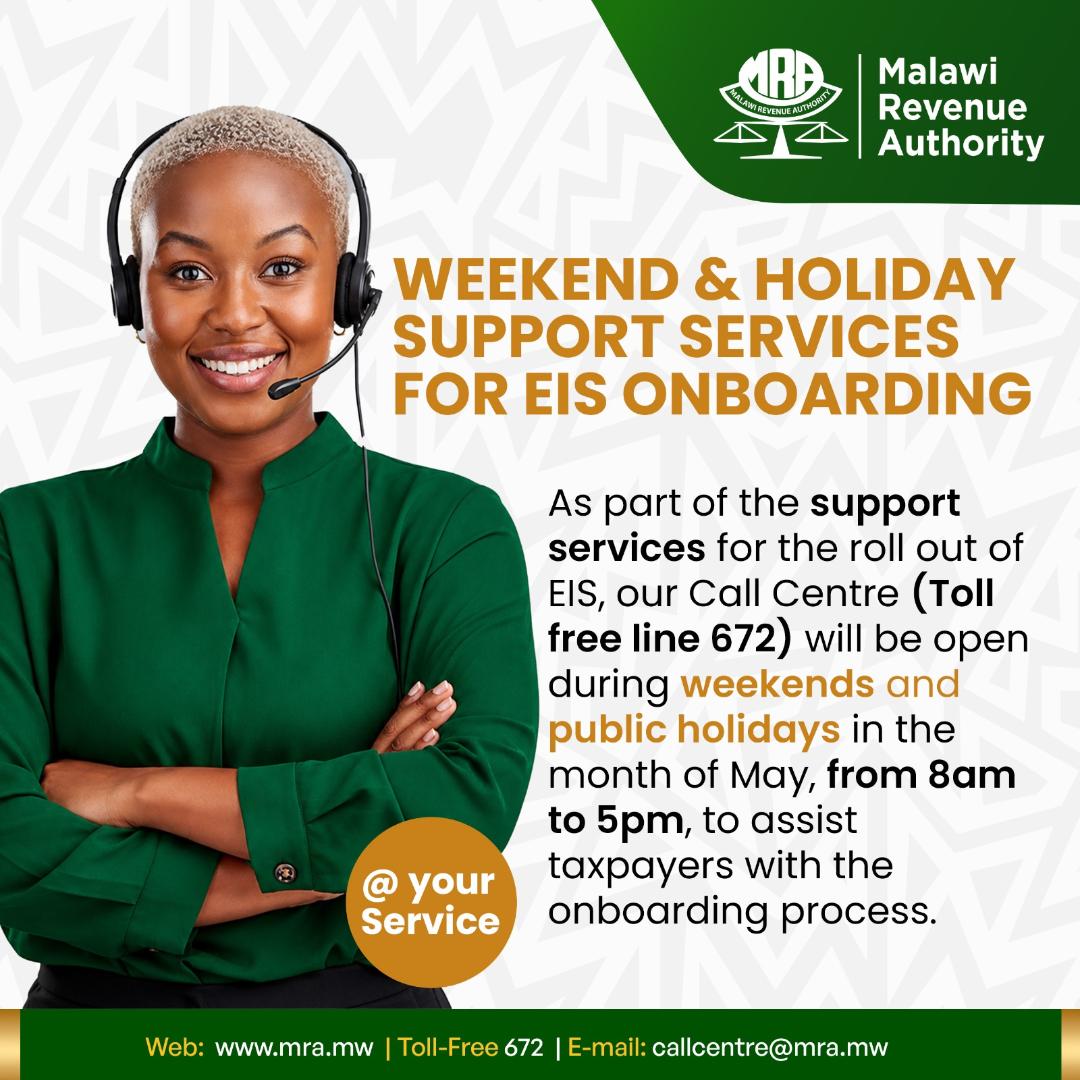 MRA_Malawi's tweet image. We are here to support you every step of the way.

𝐖𝐞 𝐚𝐫𝐞 𝐨𝐩𝐞𝐧 𝐨𝐧 𝐰𝐞𝐞𝐤𝐞𝐧𝐝𝐬 𝐚𝐧𝐝 𝐩𝐮𝐛𝐥𝐢𝐜 𝐡𝐨𝐥𝐢𝐝𝐚𝐲𝐬 𝐟𝐫𝐨𝐦 𝟎𝟖:𝟎𝟎 𝐀𝐌 𝐭𝐨 𝟎𝟓:𝟎𝟎 𝐏𝐌.

#CustomerService
#ServiceExcellence
#AlwaysHereToHelp 
#ElectronicInvoicingSystem