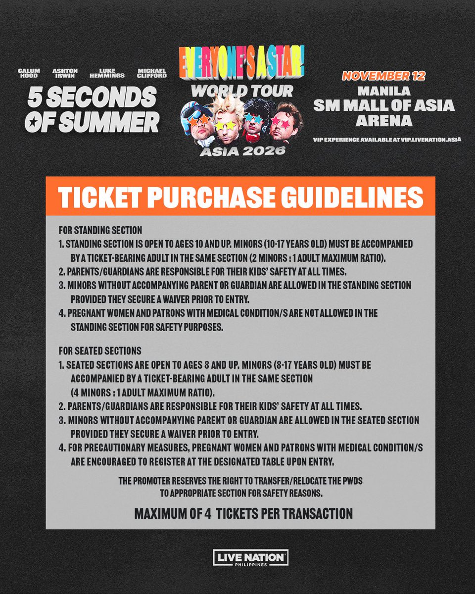 PaperBytez_TA's tweet photo. ⚡OPEN | TICKET ASSISTANCE⚡

5SOS: EVERYONE’S A STAR! WORLD TOUR
✉️ ARTIST PRESALE
✉️ LNPH PRESALE
✉️ GENERAL SALE

⚡Real Time Updates
🛜High-internet speed
🎟️Ticket is under your name &amp; account
🤝Can send proof of legitimacy
💯Legit
💌 DM to Reserve

#5SOSinManila https://t.co/M4B2QeoWXi