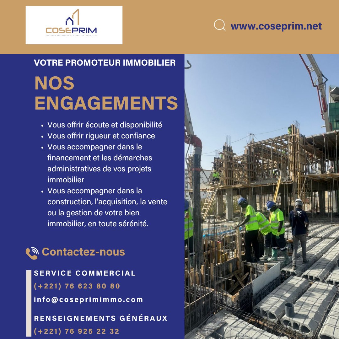 COSEPRIM's tweet photo. Bonne fête du Travail à tous 👷🏾

Découvrez nos programmes en cours : NALA (Mermoz), NINA (Mamelles) et TÉRANGA DIASPORA (Tivaouane Peulh).

Des opportunités immobilières accessibles pour investir et sécuriser votre avenir.

📩 Infos &amp; visites sur demande. https://t.co/r4yWUsCGEv