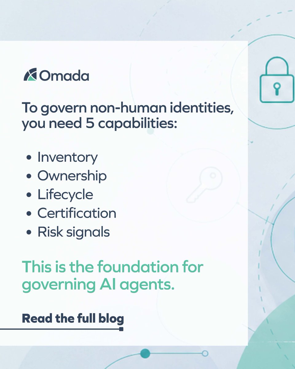 OmadaIdentity's tweet image. Non-human identities don’t manage themselves - yet most governance still treats identity as human-only.
 
Service accounts, API keys, and AI agents often run without ownership or control.

Learn the 5 essentials 👇
bit.ly/4ehpq9f

#IGA #NHIs #AIagents