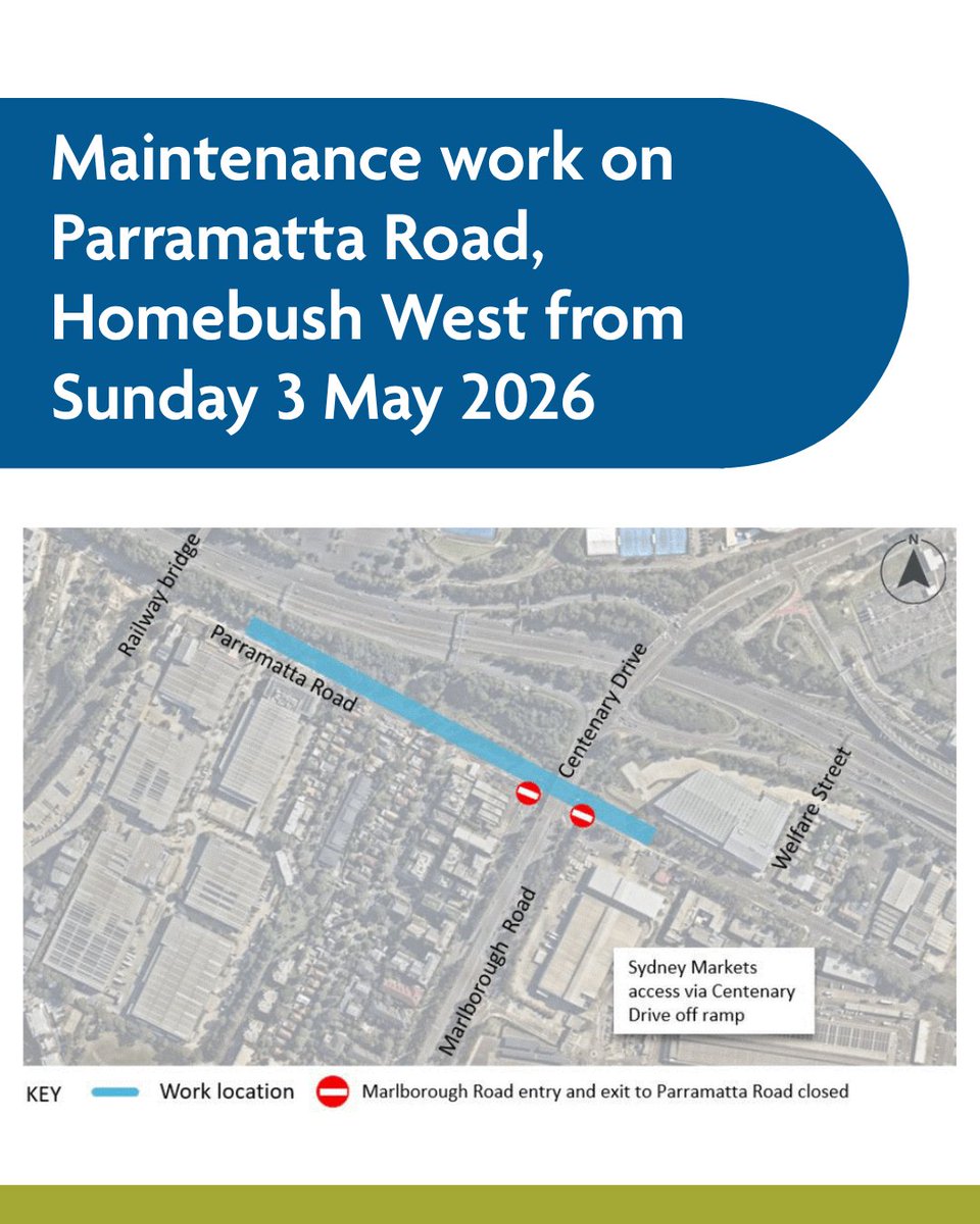StrathfieldMC's tweet photo. Please note that The NSW Government will be carrying out essential road maintenance work on Parramatta Road, Homebush West between Sunday 3 May and Thursday 2 July 2026. https://t.co/y8lAXUrvao