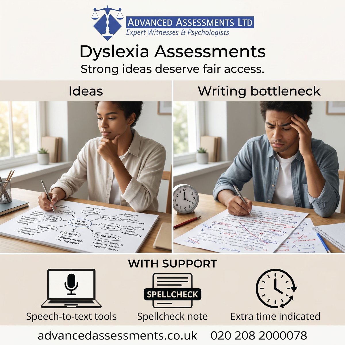 ExpertWitness_'s tweet image. Dyslexia can create an “ideas vs writing” gap.
Strong thinking, slower transcription, fatigue under pressure.
Assessment clarifies support and adjustments.
To book with us, visit our website.

#dyslexia #SEND