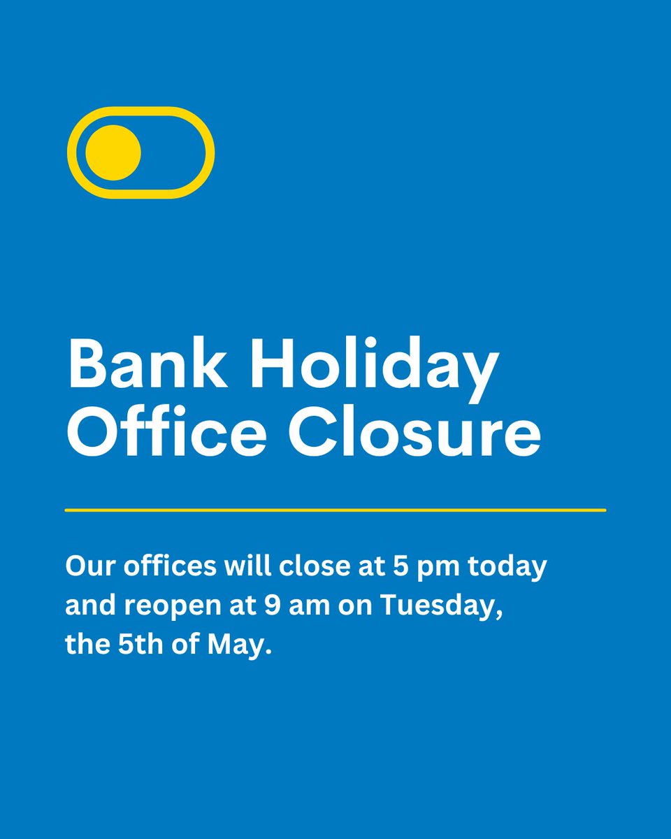 ⛱️ Bank Holiday Closure Notice ⛱️

Phones and emails will not be monitored during this time. Please contact us before 5 pm today if you need support.

We’ll be back and ready to assist you when we reopen on Tuesday, the 5th of May at 9 am.