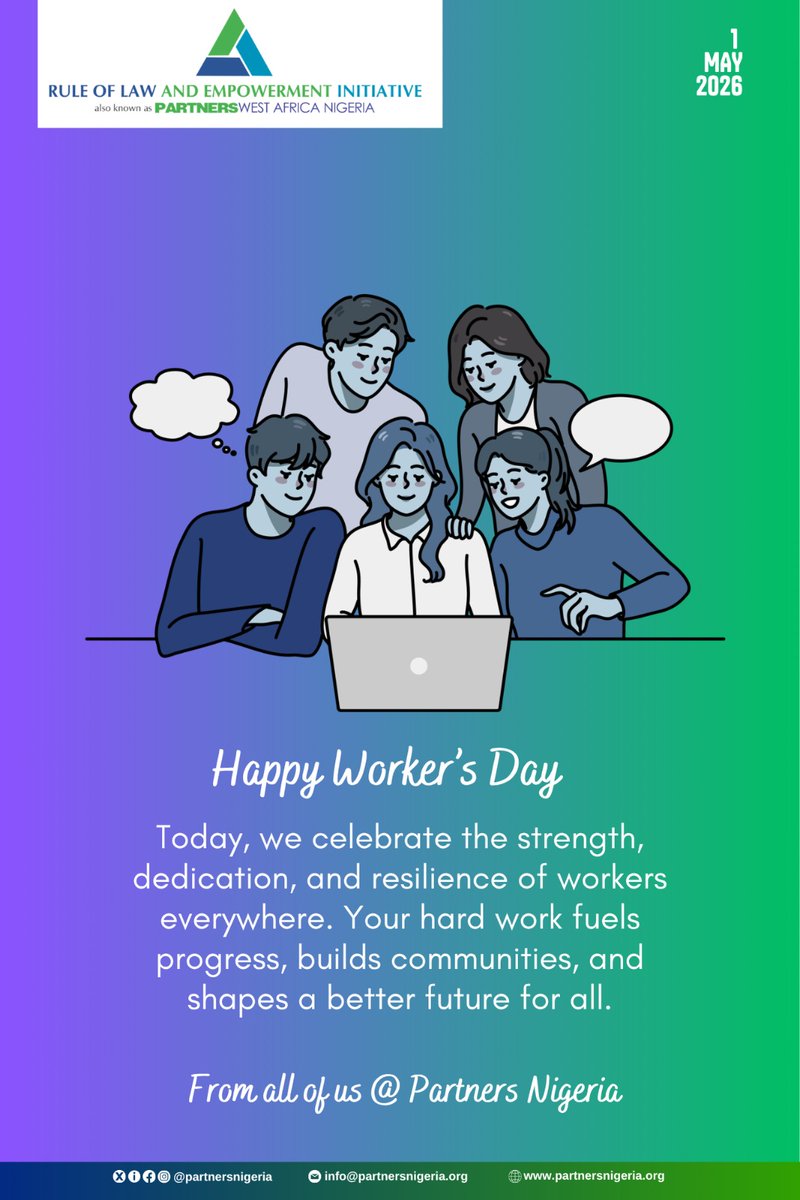 partnersnigeria's tweet image. Today we celebrate the strength, resilience, and dedication of workers everywhere. The world runs because of you 👏 

#PWAN #PartnersNigeria #HappyWorkersDay #MayDay2026 #WorkAndDignity #CelebrateWorkers