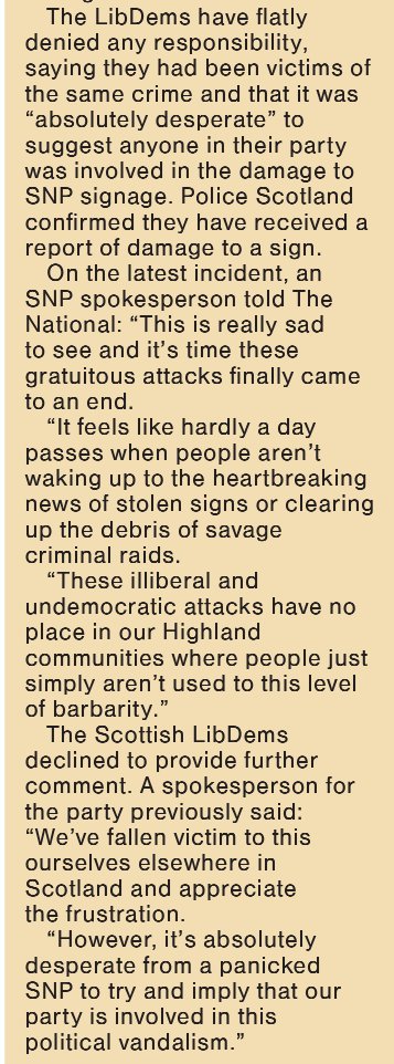 SNP whining about vandalised signs? 

They’ve been turning a blind eye to this stuff for years when it suited them.

They only care now they’re on the receiving end.