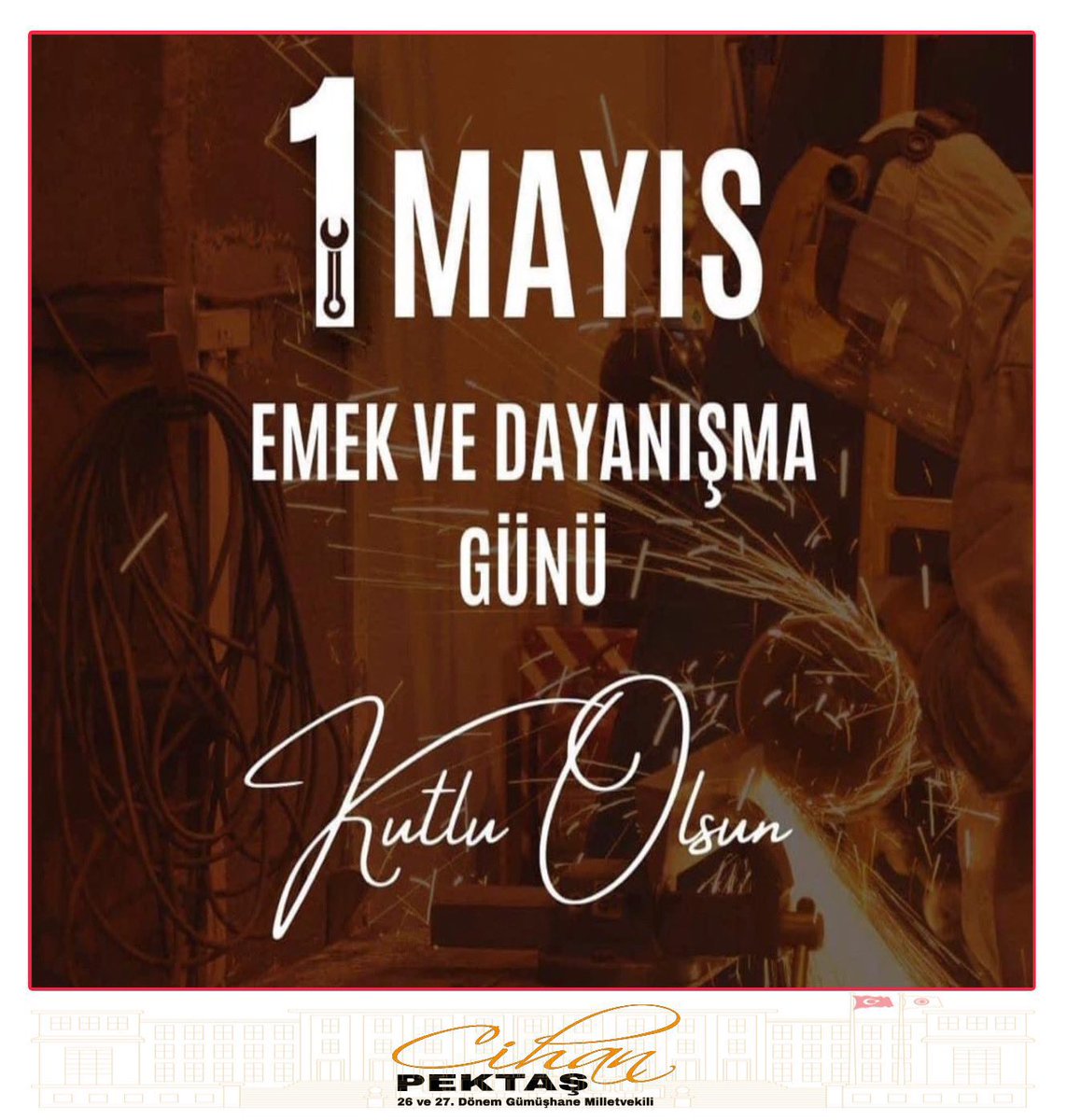 cihanpektas1's tweet photo. Emek ve alın teriyle daha müreffeh ve güçlü bir Türkiye’nin inşasında önemli rol oynayan işçi ve emekçilerimizin #1Mayıs Emek ve Dayanışma Günü’nü tebrik ediyorum. https://t.co/RDckQUydiE