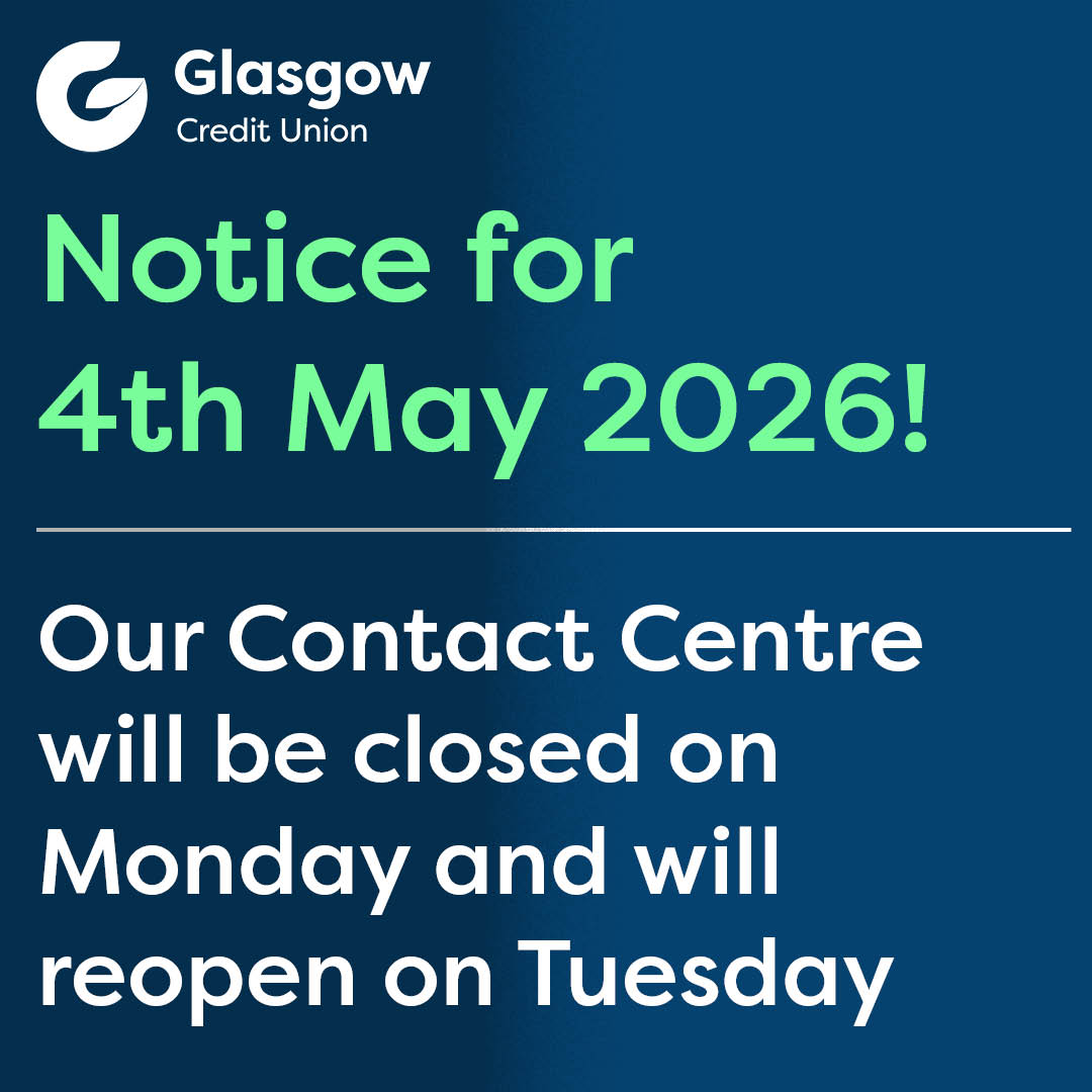 Glasgow_CU's tweet image. Important Notice 📢

Our office will be closed for the Public Holiday on Monday, 4 May 2026, and will reopen at 9am on Tuesday, 5 May 2026.
Our Mobile App is available 24/7 for all your account needs! 📱

#GlasgowCreditUnion #ServiceUpdate