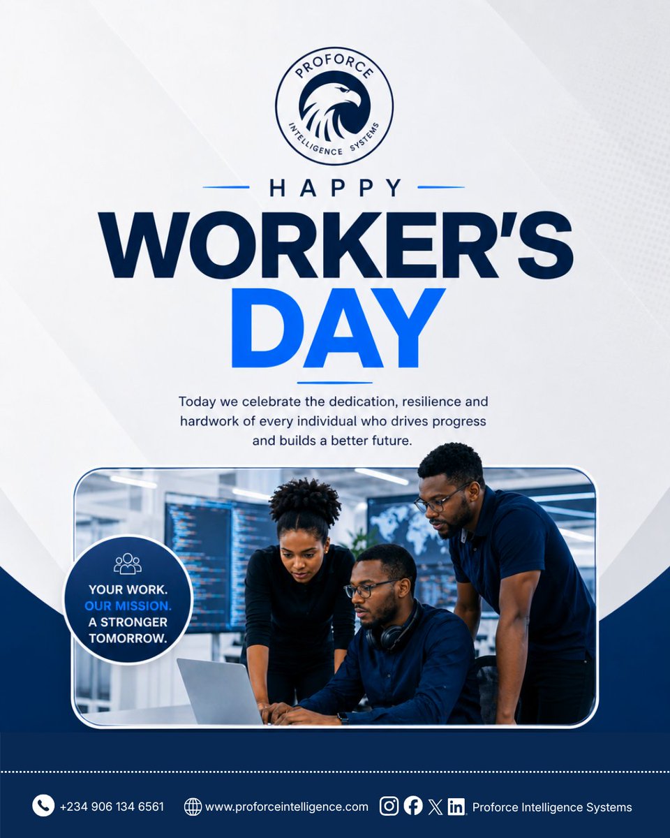 ProforceIntel's tweet photo. Today we celebrate the minds securing the future.

At Proforce Intelligence Systems, we power progress with cybersecurity, surveillance, digital forensics, and AI &amp; robotics.

Your work. Our mission.

#WorkersDay #CyberSecurity #AI #Robotics #DigitalForensics #NigeriaTech https://t.co/Q86rGwzrBR