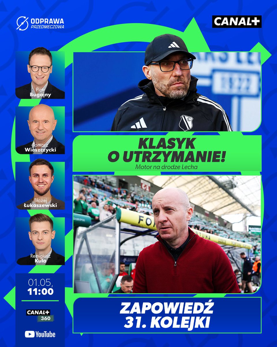 CANALPLUS_SPORT's tweet photo. Lech broni przewagi, na dole trwa walka o utrzymanie, 31. kolejka @_Ekstraklasa_ zapowiada się wyśmienicie 😍

👉 @pbugajny, @BlazLukaszewski, @RemigiuszKula, Tomasz Wieszczycki

📺 Oglądaj w CANAL+ od 11:00: https://t.co/UIsz1H71Nz https://t.co/G2LUiMtiT5