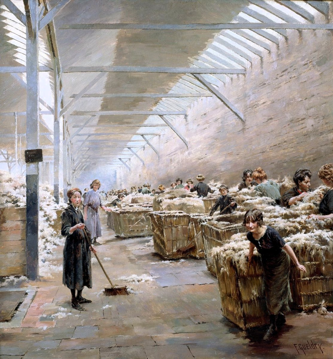 "Clasificación de lana en Roubaix",  del pintor francés Ferdinand Joseph Gueldry (1858–1945).