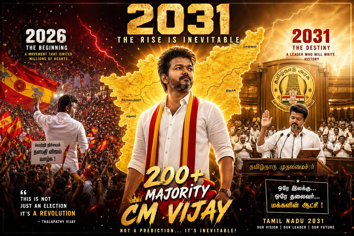 2026 is what everyone is talking about. But I’m already in 2031 - Watching Thalapathy Vijay win 200+ seats easily and take oath as Chief Minister. The Rise is Inevitable 🔥🔥