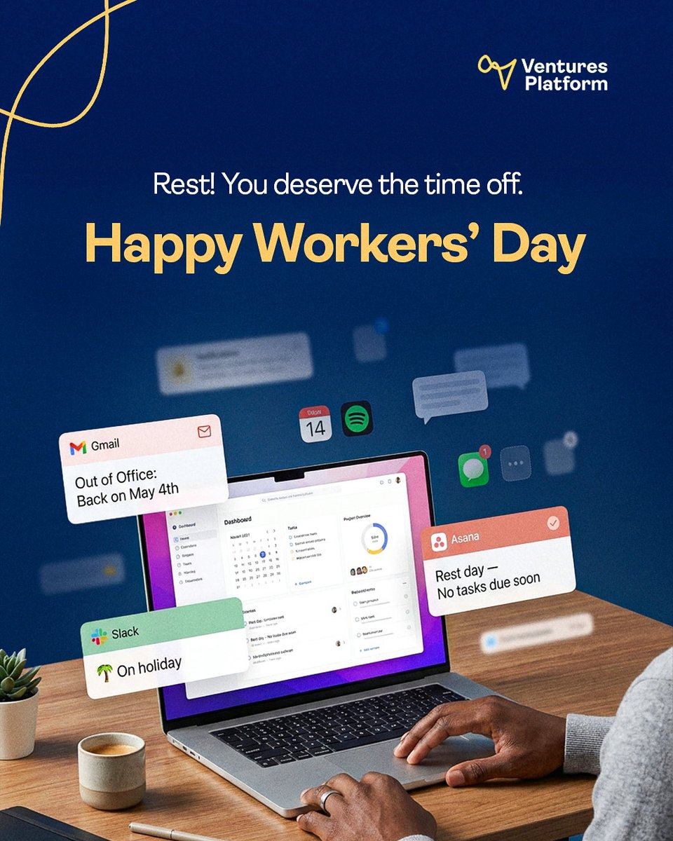 vp_fund's tweet photo. Work never stops but today, it stops for you to take some rest.

Happy Workers Day to the minds and hands that never stop building. 

Wishing you a restful day as you recharge and refuel. 

#WorkersDay #VenturesPlatform #buildthefuture https://t.co/vF2fHE0z9j