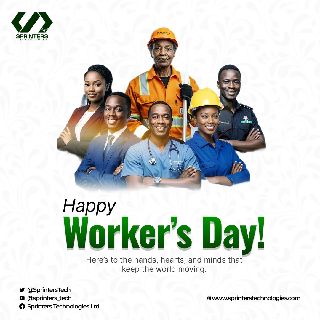 SprintersTech's tweet photo. Happy Worker’s Day 👷🏽‍♂️

To everyone putting in the work and driving progress, today is for you.

#WorkersDay #LabourDay #SprintersTechnologies https://t.co/QIJ8W17Bpd