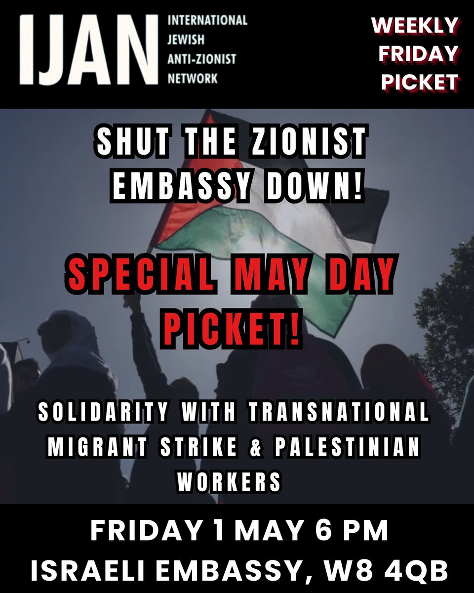 IJAN_Network's tweet photo. 🚨WEEKLY FRIDAY PICKET 6-7 PM ISRAELI EMBASSY🚨 

In support of May Day and Transnational Migrant and Palestinian Workers! https://t.co/lZUdKzBp0G