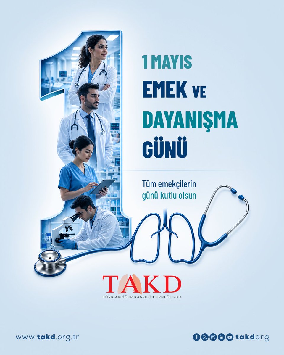 takdorg's tweet photo. 🩺 İnsan yaşamına dokunan tüm sağlık emekçilerinin ve emeğiyle hayatı var eden herkesin 1 Mayıs Emek ve Dayanışma Günü kutlu olsun.

Bilgi, özveri ve dayanışmayla daha sağlıklı bir gelecek mümkün.

#TAKD #TürkAkciğerKanseriDerneği #1Mayıs #EmekVeDayanışmaGünü #SağlıkEmekçileri https://t.co/HuR0FFoZST