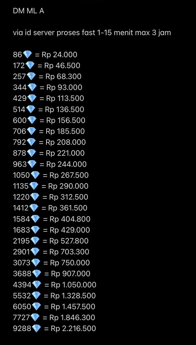 luoyyyi's tweet photo. PL FAST EVENT LESLEY LEGEND

proses fast 3–10 menit (max 1 jam jika error)

misi 100💎
1 WDP 28.000
113💎 31.500
170💎 45.500

misi 250💎
1 WDP + 170💎 72.500
2 WDP + 54💎 71.500
3 WDP 84.000
284💎 75.500
344💎 93.000
429💎 113.500
452💎 118.000

diamond dm wdp ml #zonauang https://t.co/SG3Tcep7cX