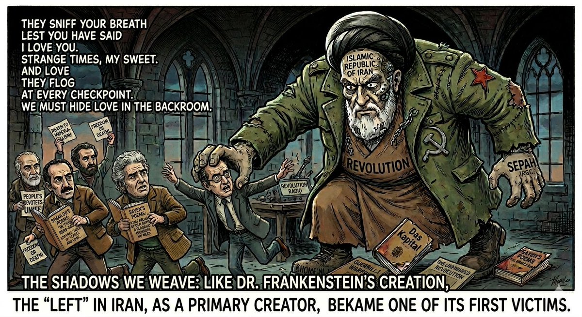 rezabagheri's tweet photo. The Shadows We Weave: 
Like Dr. Frankenstein's creation, the 'Left' in Iran, as a primary creator, became one of its first victims.

#KingRezaPahlavi‌ 
#JavidShah‌‌‌‌‌ https://t.co/zquC4UtXEk