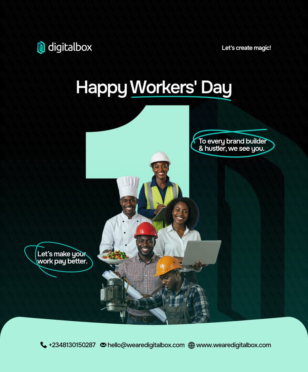 wearedigitalbox's tweet photo. Happy Workers’ Day from all of us at DigitalBox 🎉

To every builder, thinker, creator, and doer today we celebrate your effort, resilience, and impact. Keep showing up, keep growing, keep winning 💼✨

#workersday #digitalbox #workculture #teamspirit #celebration https://t.co/8PFuj2U4Q7
