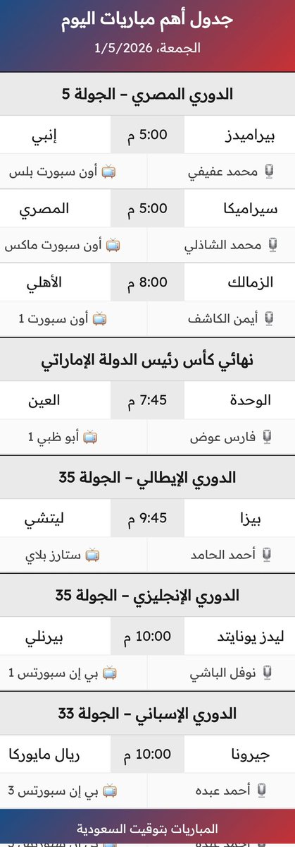 مباريات اليوم ® tweet media