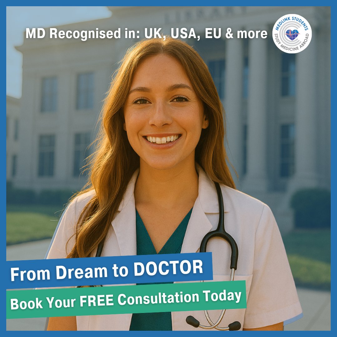 Medlinkstudents's tweet image. Your journey to becoming a doctor starts with one decision 🩺

Book your FREE consultation and get started today.
👉 Apply here: medlinkstudents.com/apply/

#FutureDoctor #StudyMedicineAbroad #MedlinkStudents #DoctorGoals #StudyAbroad