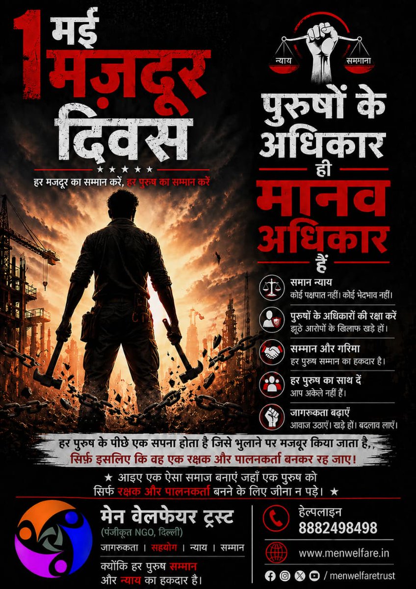 MenWelfare's tweet image. #LaborDay #1May, we salute every man as they has been a building block themselves for the world as we know.

Salute to the sacrifices which are often expected, just based on the gender.

Without questioning the discrimination, men continue to contribute to family, society, world