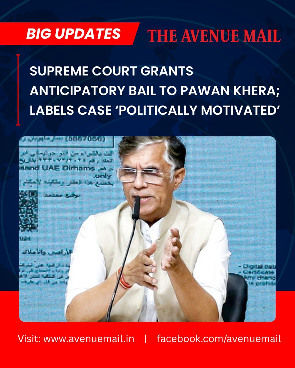 TheAvenueMail26's tweet image. Supreme Court Grants Anticipatory Bail to Pawan Khera; Labels Case ‘Politically Motivated’

Read more : avenuemail.in/supreme-court-…

#supremecourtofindia #pawankhera #himantabiswasarma #assamnews #todaynews