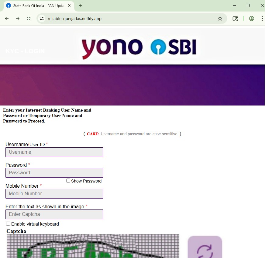 Malwarehunterr's tweet image. Fake YONO SBI #phishing site harvesting credentials

reliable-queijadas[.]netlify[.]app
reliable-queijadas[.]netlify[.]app/1st.php 

@TheOfficialSBI @Cyberdost