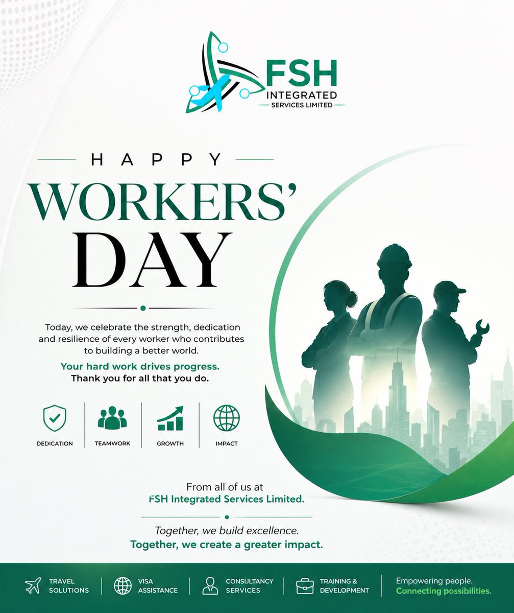 japawithfsh's tweet photo. Celebrating the strength, dedication, and resilience that keep the world moving. 💼✨

Happy Workers’ Day from all of us at FSH Integrated Services Limited!

#WorkersDay #LabourDay #CelebrateWorkers #FSHIntegrated #CareerGrowth #SuccessDriven #GlobalOpportunities #May1st https://t.co/xxpU9MmJb5