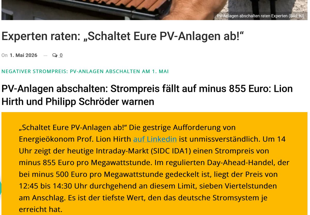 EE_Fakten's tweet photo. Heute: Der tiefste #Negative_Strompreis, "den das deutsche Stromsystem je erreicht hat". 
https://t.co/zCBgPHorqo https://t.co/2jA8dtkfOX