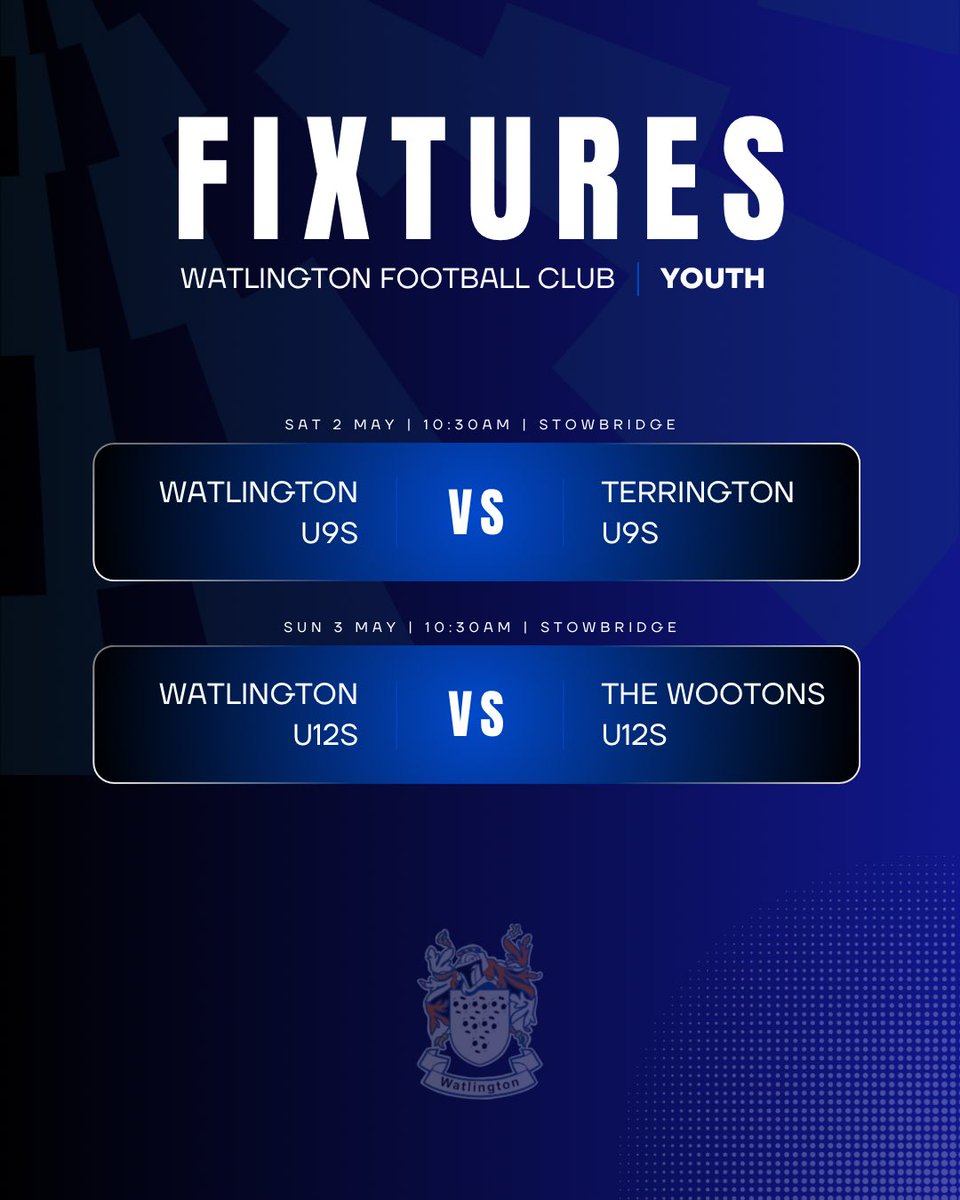 Wattyssfc's tweet photo. This weekend’s fixtures for our youth teams ⚽️💙🖤 https://t.co/RXbCD0ts23