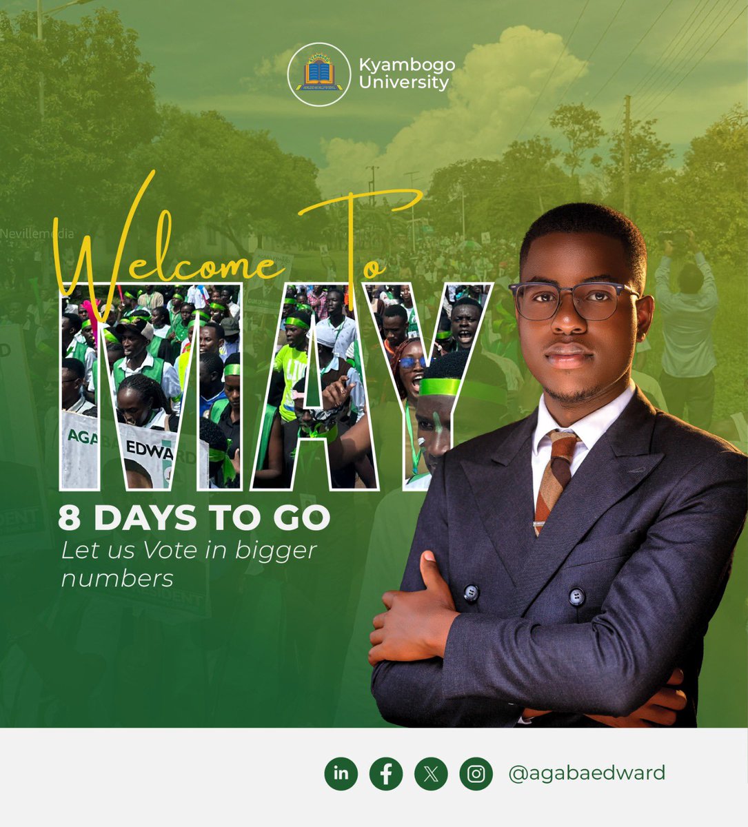 Welcome to May , the month that defines our voice.
With just 8 days to go, this is more than a new month at Kyambogo University , it’s the moment we step forward and choose the leadership we believe in.💚
#Agaba4Guild