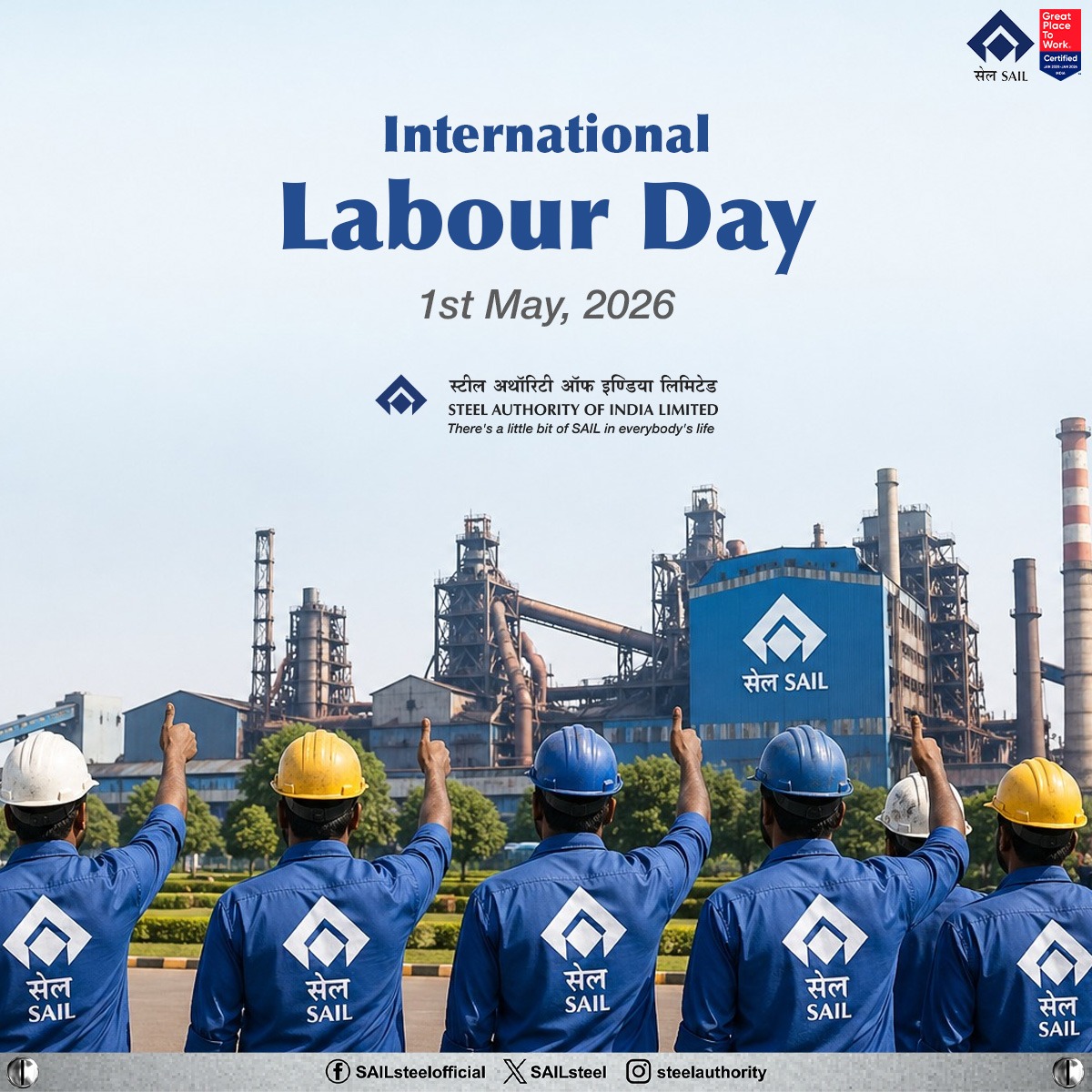 SAILsteel's tweet image. On International Labour Day, SAIL salutes every worker’s dedication and resilience. Our workforce is the true strength behind SAIL’s milestones. 

#SAIL #MayDay #Workforce