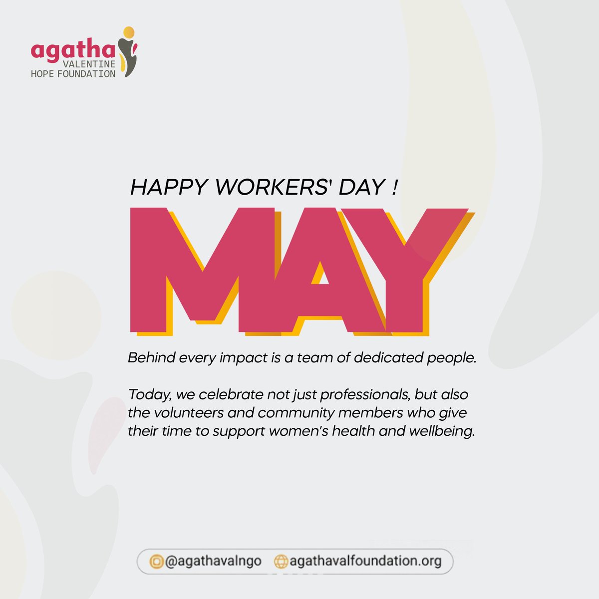 agathavalngo's tweet photo. This International Workers’ Day, we celebrate not just professionals but also the volunteers and community members who support women’s health and well-being.
Join our volunteer network. Be part of the impact.
Click the link in our bio to Volunteer!
#AVHF #May #Fibroids https://t.co/ahj43fHzB9