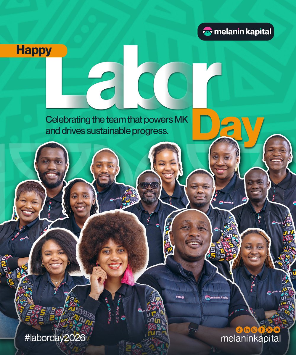 MelaninKapital's tweet image. Happy Labor Day.

We celebrate the team at Melanin Kapital driving innovation, advancing green financing, and supporting sustainable growth across African

SMES.

Grateful for the leadership of Melanie and Ian.

#LaborDay2026 #GreenFinance  #MelaninKapital #labourday