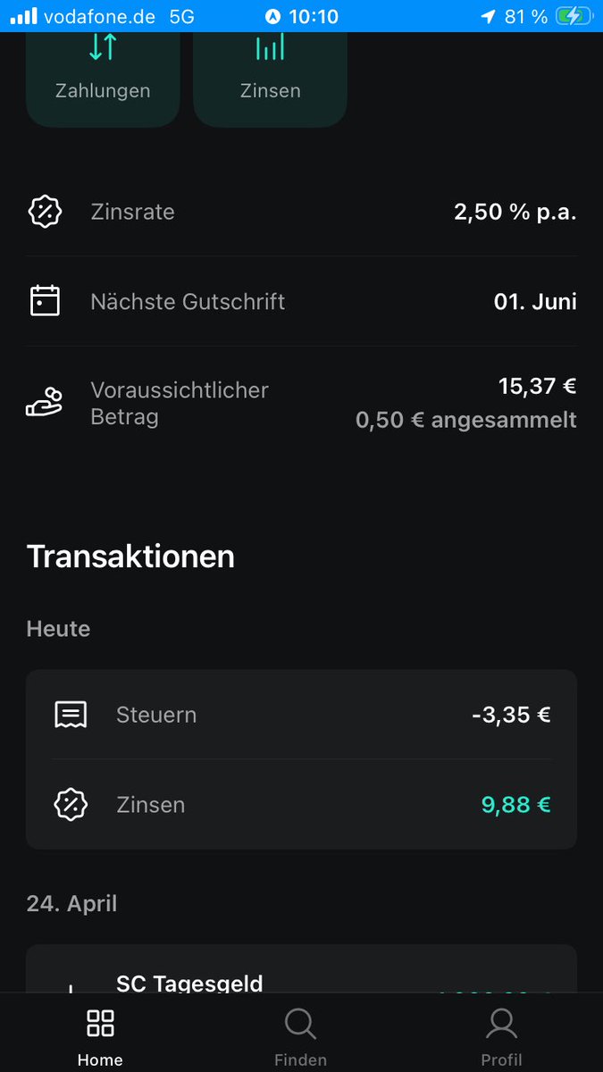 bullenbaerin's tweet photo. Was ist da passiert @ScalableCapDACH ? Erst 2,5% Zinsen versprechen, &amp; dann gleich in Monat 1 den Bruttobetrag um die Steuer kürzen, nur um dann trotzdem nochmal Steuer anzusetzen? So kann man sich so ne Marketingmaßnahme auch finanzieren. Zu erkennen am Steuersatz 34% https://t.co/Oh67tZYC2e