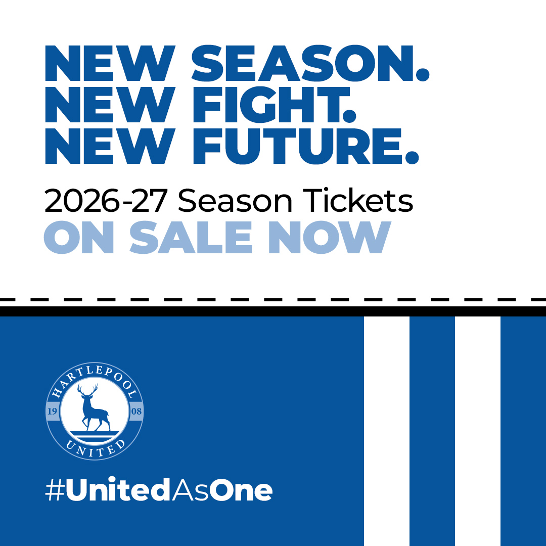 2026-27 Season Tickets on sale now 💙

hartlepoolunited.ticketco.shop

#UnitedAsOne
