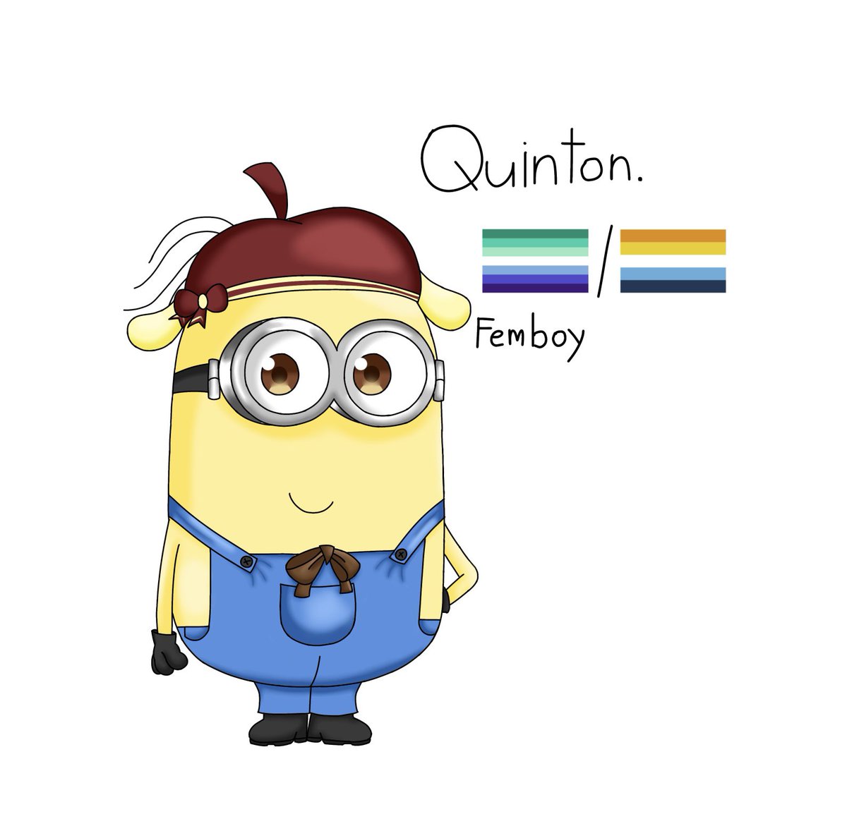 Duckytheartist's tweet image. My minion sona. Meet Quinton♡
This is my first ever minion oc! 

If your not used to draw a human, then you can draw Quinton whatever you want :)

#minions #fanart #oc #ocfanart #minionsfanart