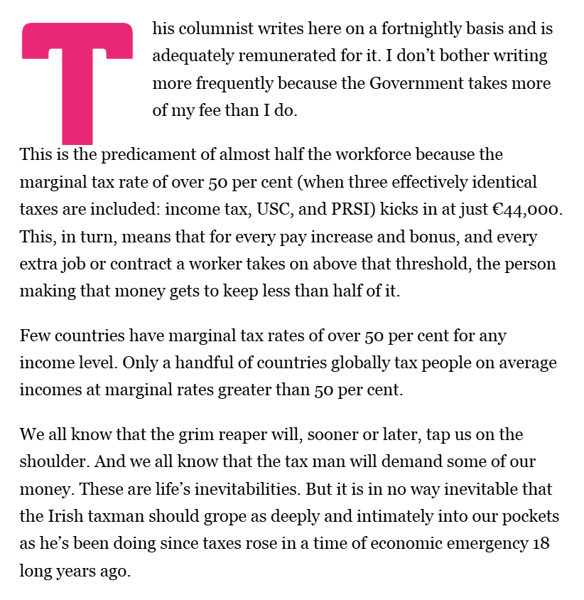 danobrien20's tweet image. Cut income tax - today's @thecurrency column.

Punitive personal taxes were introduced in Ireland 18 years ago to address a fiscal crisis that is long over.

Last year the government took in almost €45 billion in personal income taxes, up from €15 billion in 2010.

How has it