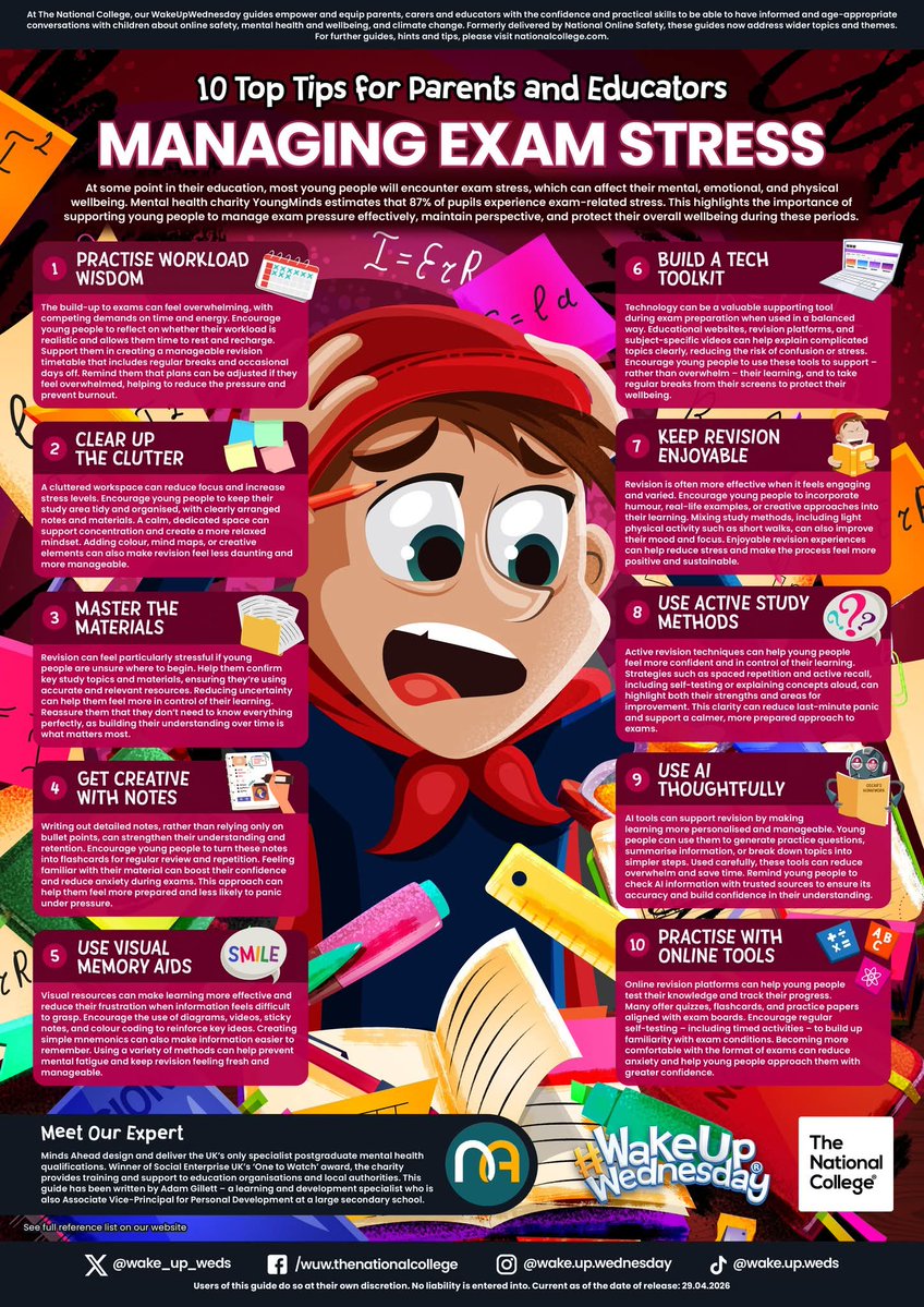 PATKingsSchool's tweet image. Exam time can evoke stress and pressure on our young people. This latest #WakeUpWednesday guide explores realistic and supportive strategies to help manage this pressure. #TopTips @wake_up_weds