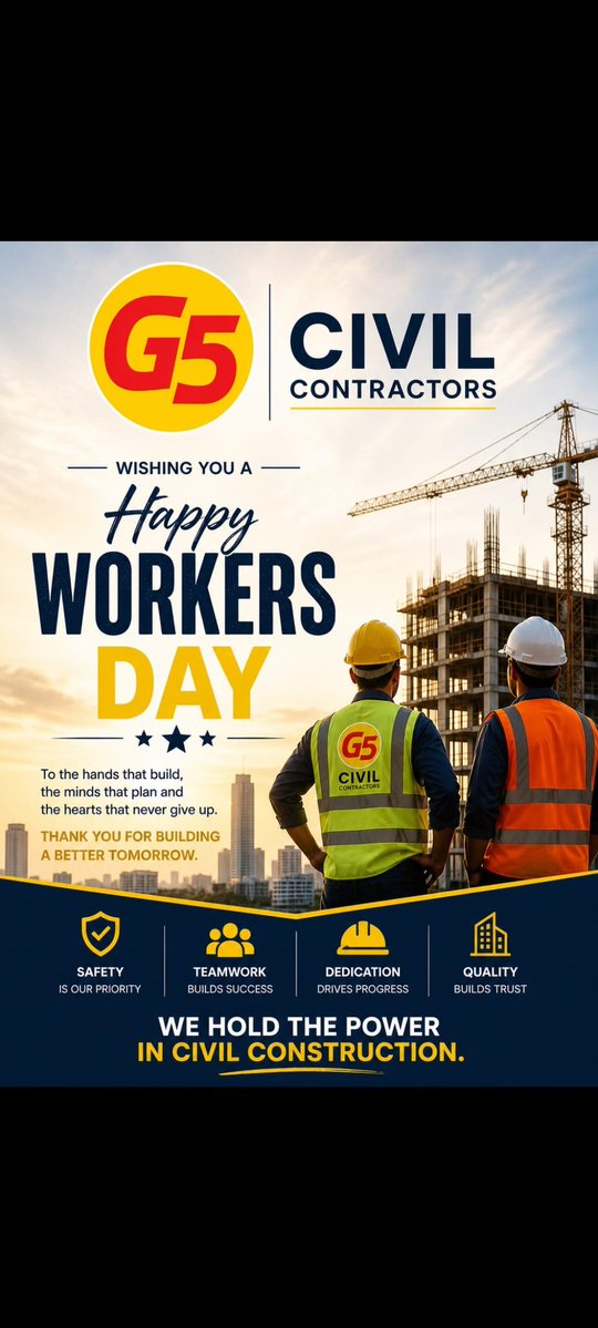 G5Civil's tweet image. Happy Workers Day 🚧🔥
#workersday #workersrights #workers @LRMWWDBihar @_ArriveAlive