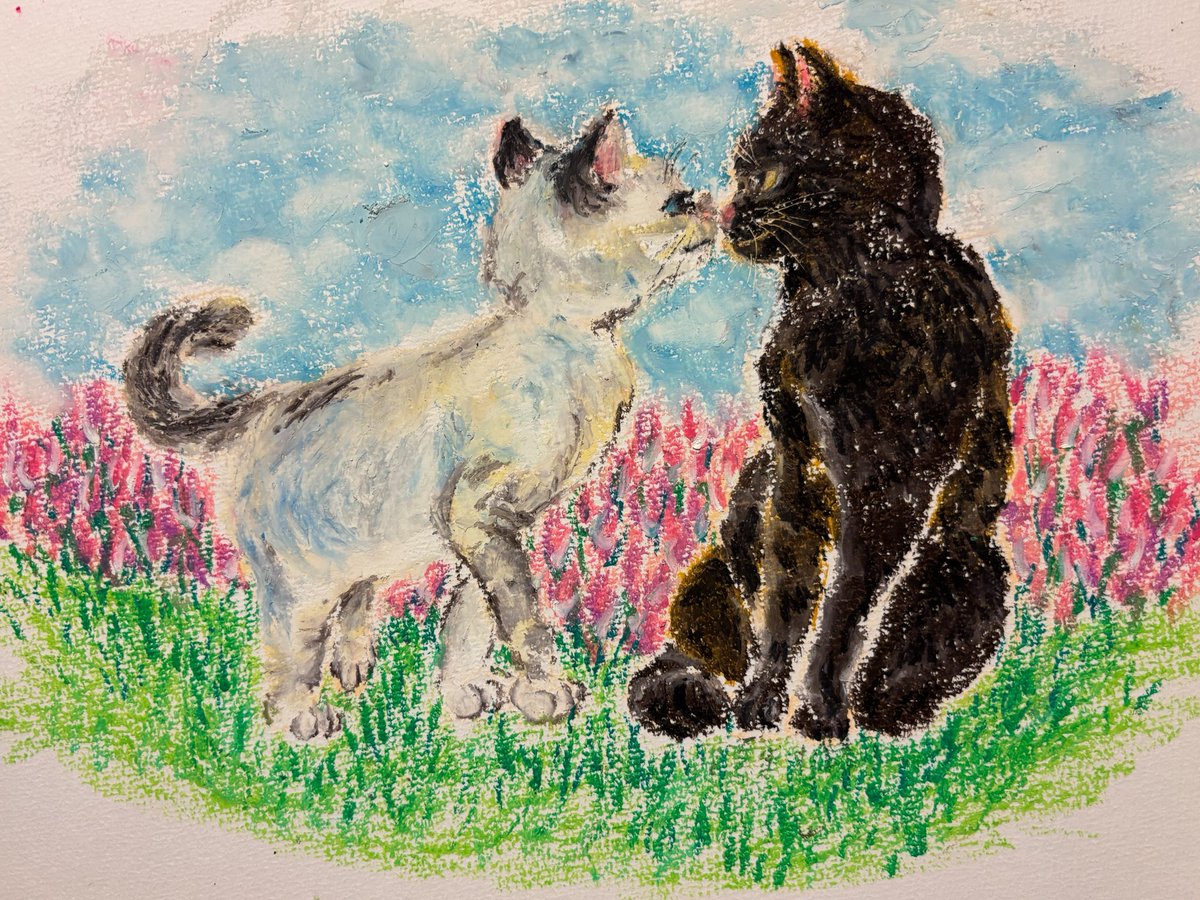 yo_ri0001's tweet image. #猫好き #drawing #オイルパステル #アナログ画 
  
    はじめまして
　　　　あなたのお名前は