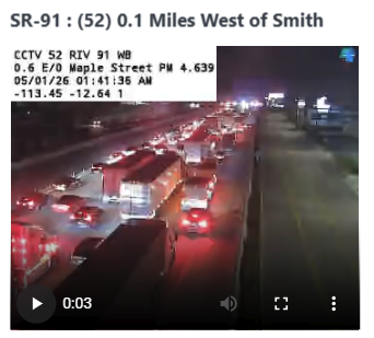 McGauley2's tweet image. #Corona -- The two right lanes of the 91 are closed near Serfas Club due to a wreck. (Photo: @Caltrans8) @knxnews #knxtraffic.