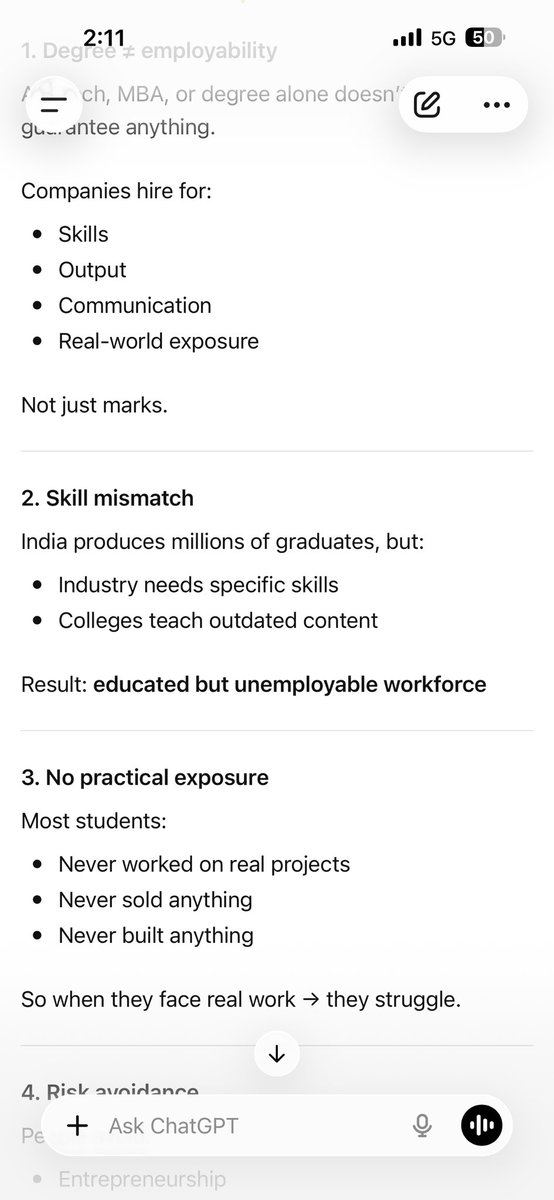 bsharan3's tweet photo. Chatgpt says, colleges teach outdated content . Then why people still believe politicians and their colleges only . Just asking? #EducateToEradicate #telangana #india #andhrapradesh https://t.co/2JMdmF2I6C