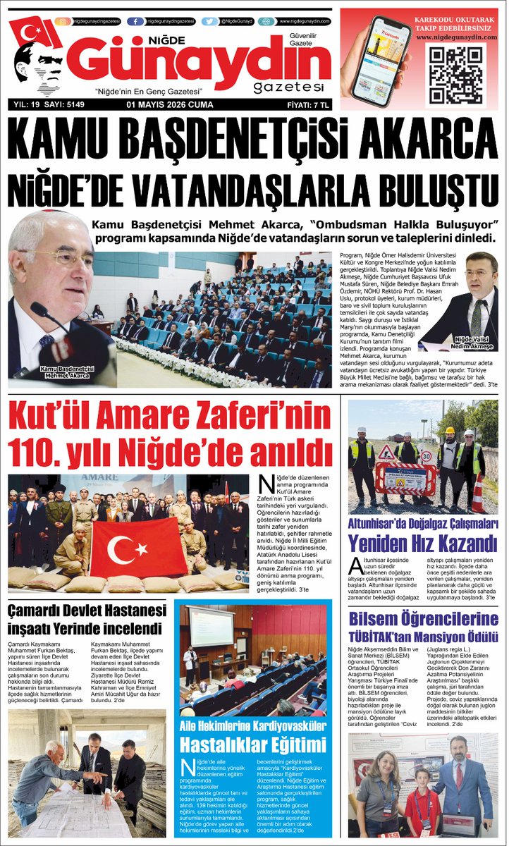 NigdeGunaydin's tweet photo. ✍️ 1 MAYIS 2026 CUMA 🗞️

♦️ E-GAZETE OKUMAK İÇİN 👇

💁‍♂️ https://t.co/peKZyZEPZH

💯 Mobil  okumayı iyileştiren yeni yapısıyla Niğde Günaydın Gazetesi'ne kolayca ulaşın. https://t.co/XXsuf9wLMN