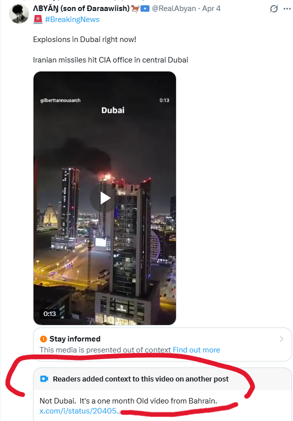 AlexiaNoel94927's tweet photo. @RealAbyan 4/13 @RealAbyan wasn't new to this. Previously flagged and had posts removed for spreading fake videos allegedly from #Dubai. Not a first offense. A documented disinformation actor.
#AccountHistory #PatientZero https://t.co/RH9oPpi23P