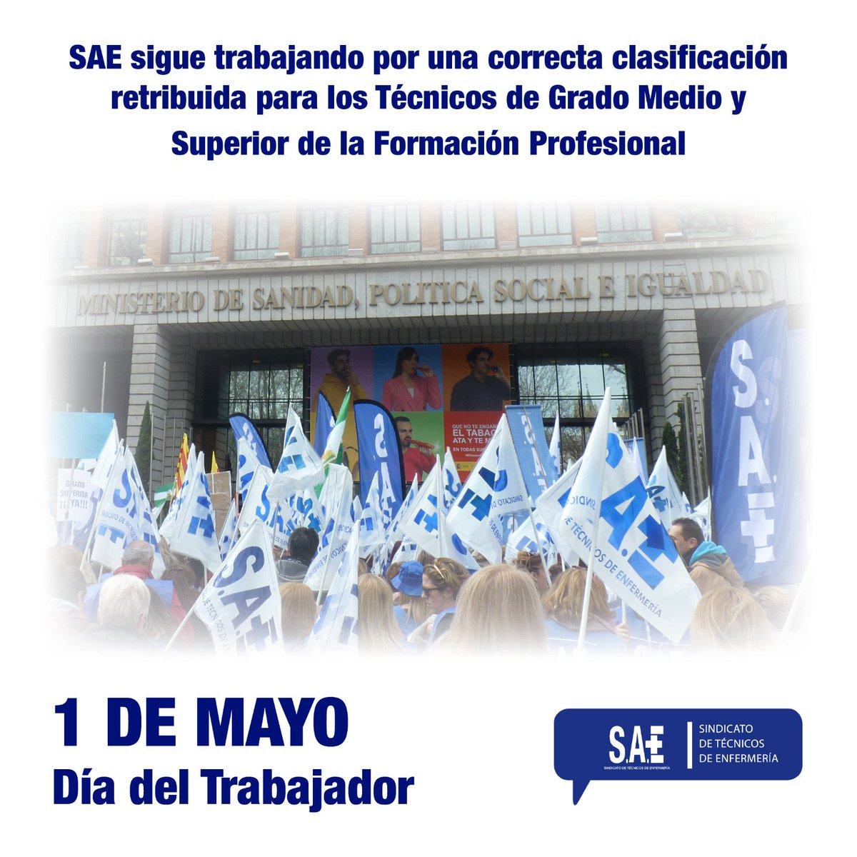 📢 Este 1 de mayo celebramos el #DíaDelTrabajador recordando que los Técnicos Sanitarios tenemos derecho a una correcta clasificación retribuida.

¡Feliz día del trabajador! 🫶🏻

 #SAEContigo #SomosLasManosQueTeCuidan #1DeMayo